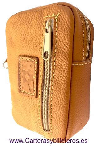 PITILLERA DE PIEL CON BOLSILLO FRONTAL + 40 COLORES -Recomendado- CAMEL 