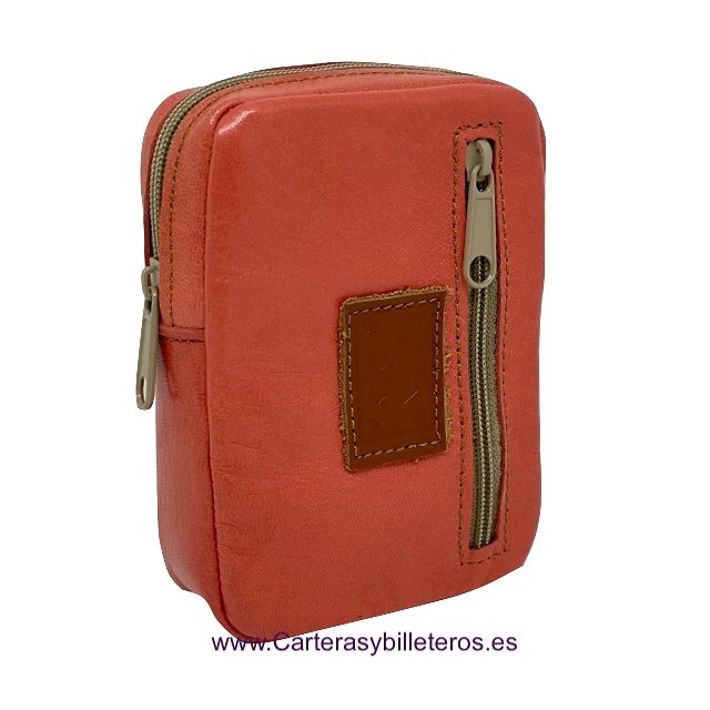 PITILLERA DE PIEL CON BOLSILLO FRONTAL + 40 COLORES -Recomendado- CORAL 