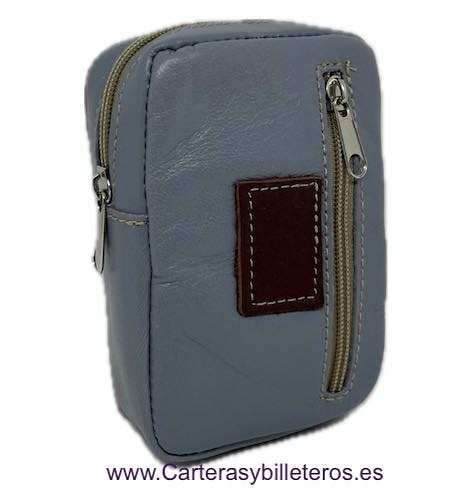 PITILLERA DE PIEL CON BOLSILLO FRONTAL + 40 COLORES -Recomendado- GRIS AZAFATA 