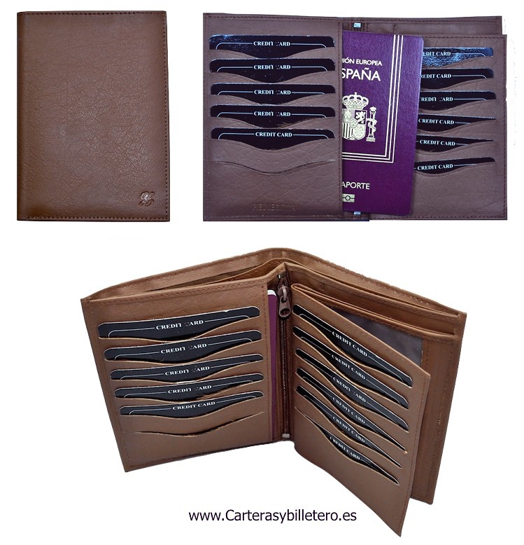 BIG PASSPORT LEATHER PORTFOLIO WITH DOUBLE BILLER 