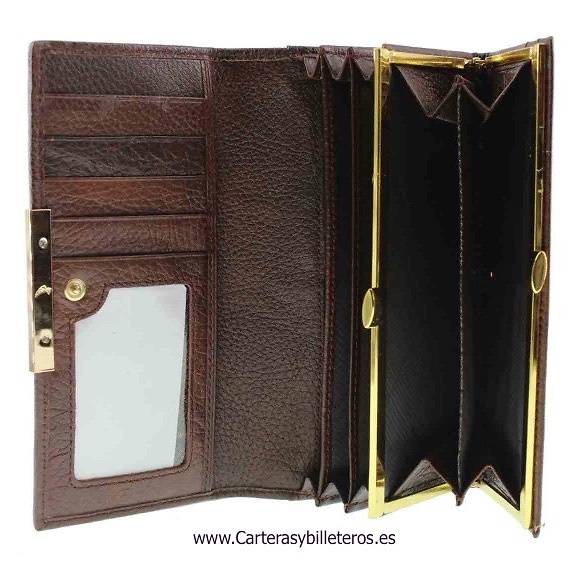 BIG WOMEN WALLET COMBINED LEATHER AND GOLDEN NOZZLE 