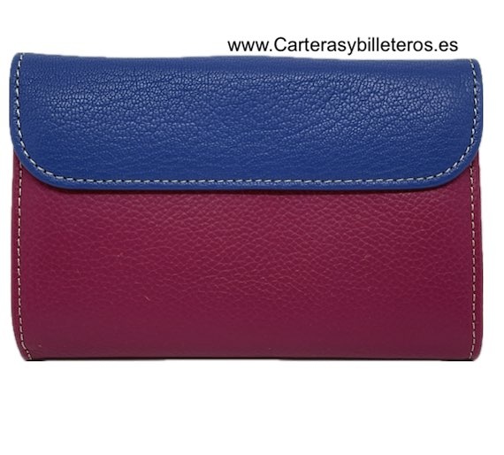 BLUE AND FUCHSIA UBRIQUE WOMEN'S LEATHER WALLET WITH COIN PURSE AND CARD HOLDER 