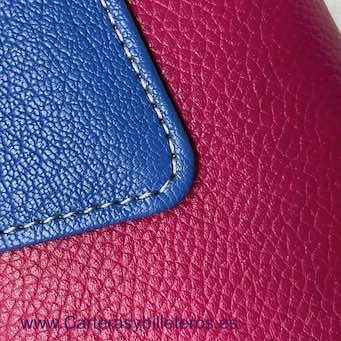 BLUE AND FUCHSIA UBRIQUE WOMEN'S LEATHER WALLET WITH COIN PURSE AND CARD HOLDER 