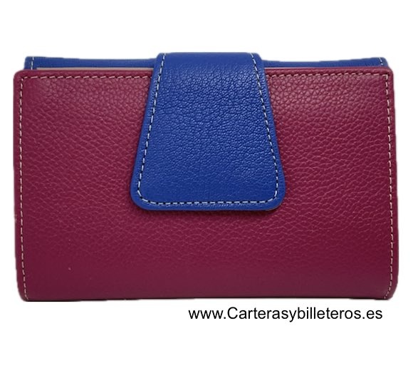 BLUE AND FUCHSIA UBRIQUE WOMEN'S LEATHER WALLET WITH COIN PURSE AND CARD HOLDER 