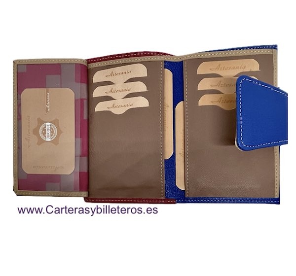 BLUE AND FUCHSIA UBRIQUE WOMEN'S LEATHER WALLET WITH COIN PURSE AND CARD HOLDER 