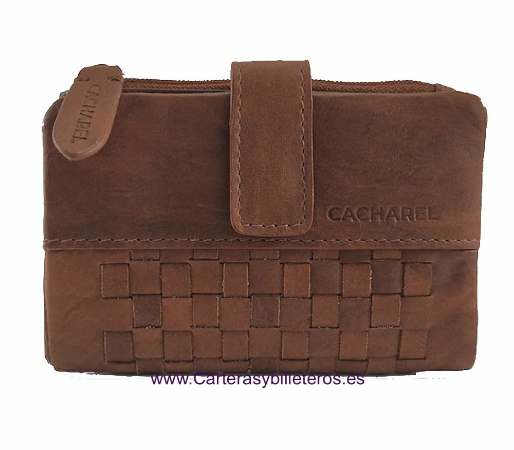 CACHAREL SMALL WOMAN'S LEATHER WALLET WITH HANDMADE ORNAMENT 