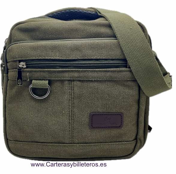 BOLSO HOMBRE DE LONA TAMAÑO GRANDE CON 5 BOLSILLOS KHAKI 