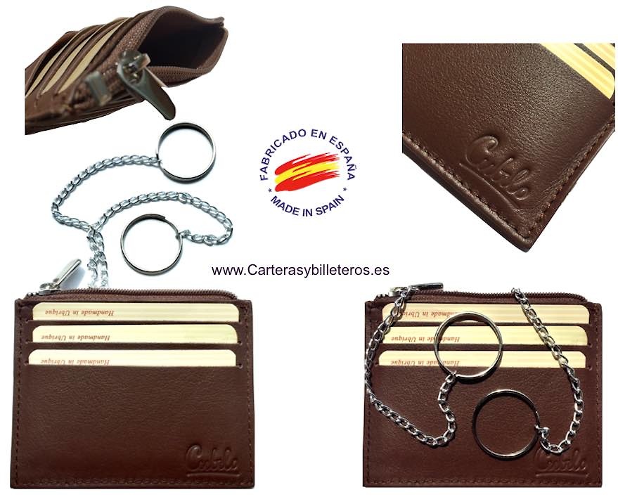 CUBILO BRAND EXTRA-FINE LEATHER DOUBLE KEY RING CARD HOLDER 6 CARD 