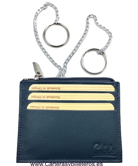 CUBILO BRAND EXTRA-FINE LEATHER DOUBLE KEY RING CARD HOLDER 6 CARD 