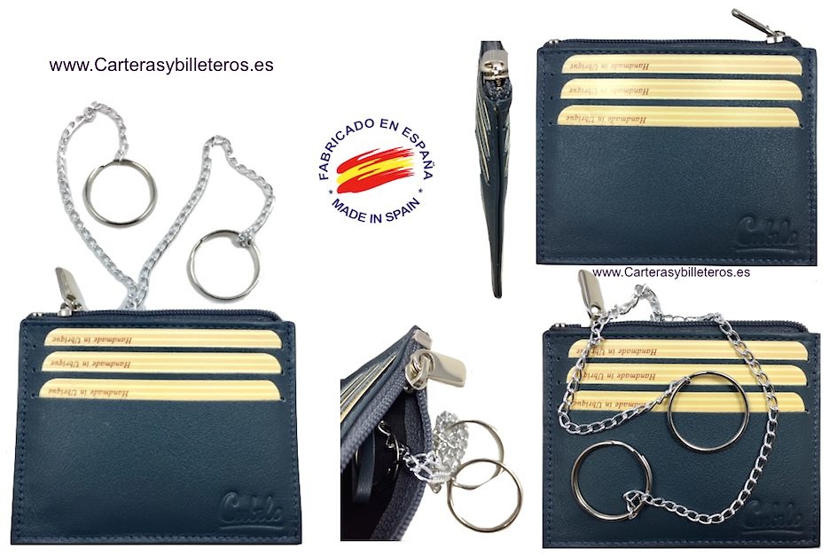 CUBILO BRAND EXTRA-FINE LEATHER DOUBLE KEY RING CARD HOLDER 6 CARD 