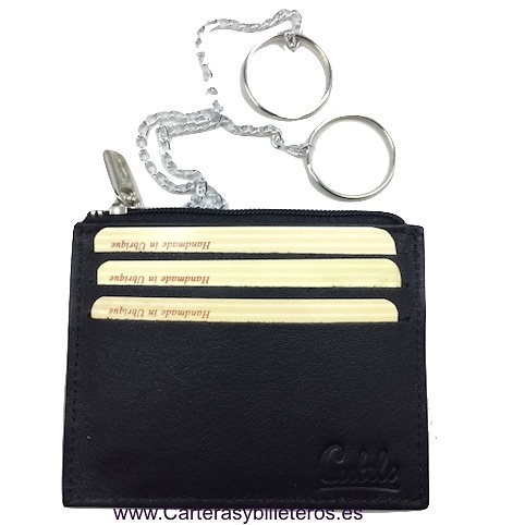 CUBILO BRAND EXTRA-FINE LEATHER DOUBLE KEY RING CARD HOLDER 6 CARD 