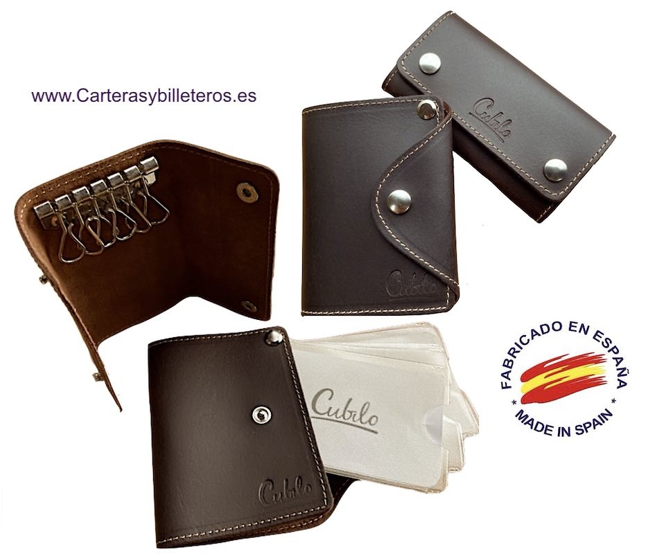 CUBILO BRAND UBRIQUE LEATHER MEN'S CARD HOLDER AND KEY RING TWO PIECES 