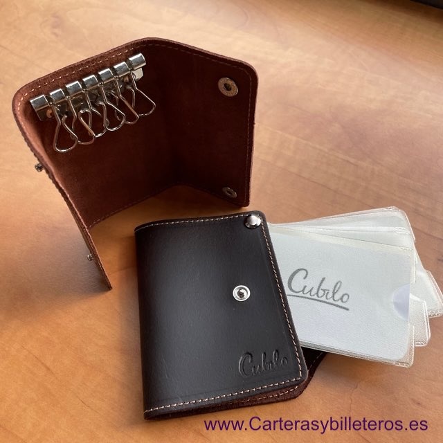 CUBILO BRAND UBRIQUE LEATHER MEN'S CARD HOLDER AND KEY RING TWO PIECES 