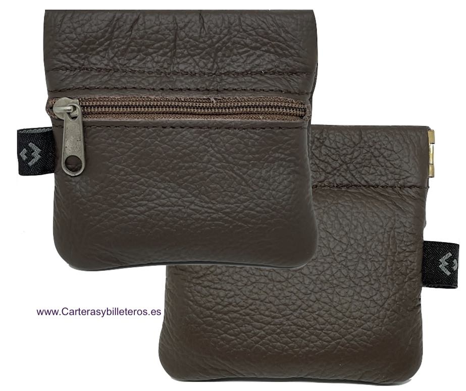 ECONOMIC LEATHER PURSE WITH STRAP CLOSURE AND ZIPPER POCKET 