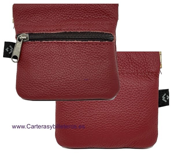 ECONOMIC LEATHER PURSE WITH STRAP CLOSURE AND ZIPPER POCKET 