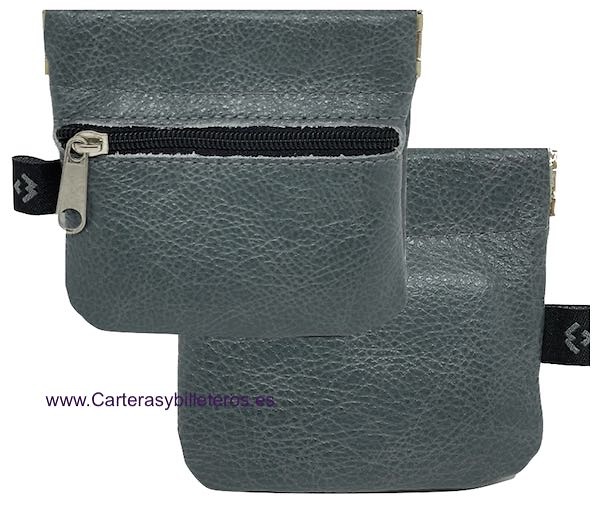 ECONOMIC LEATHER PURSE WITH STRAP CLOSURE AND ZIPPER POCKET 