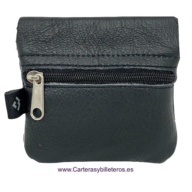 ECONOMIC LEATHER PURSE WITH STRAP CLOSURE AND ZIPPER POCKET 