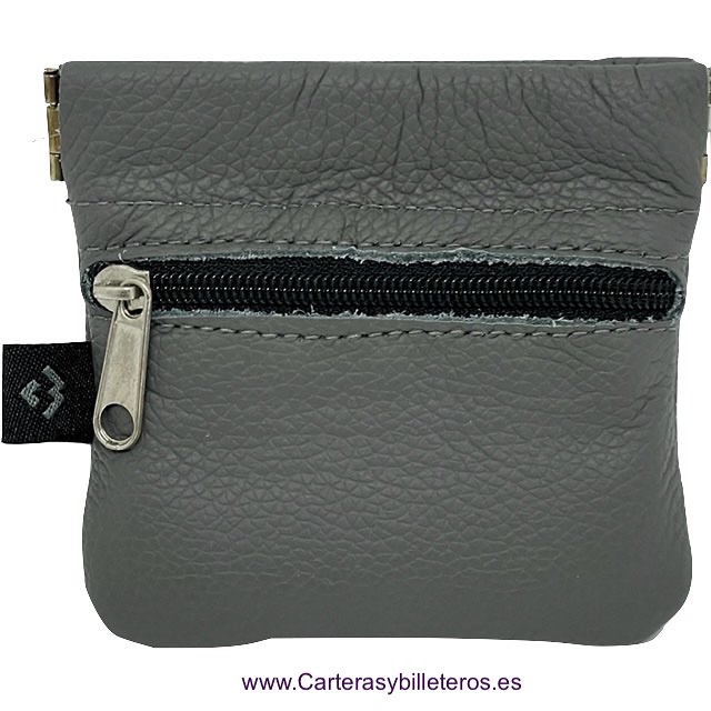 ECONOMIC LEATHER PURSE WITH STRAP CLOSURE AND ZIPPER POCKET 