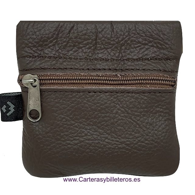 ECONOMIC LEATHER PURSE WITH STRAP CLOSURE AND ZIPPER POCKET 