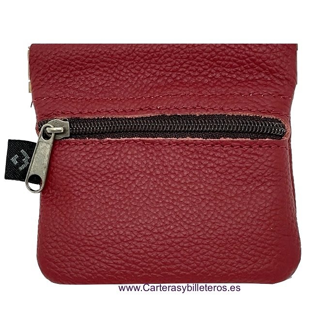 ECONOMIC LEATHER PURSE WITH STRAP CLOSURE AND ZIPPER POCKET 