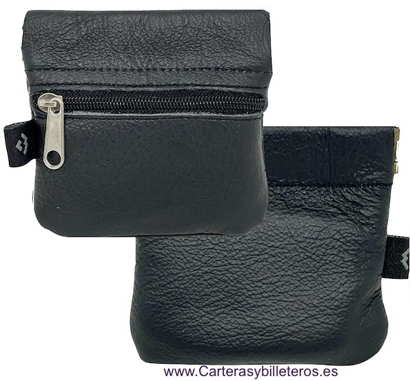 ECONOMIC LEATHER PURSE WITH STRAP CLOSURE AND ZIPPER POCKET 