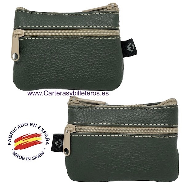 ECONOMIC LEATHER PURSE WITH THREE ZIPPER POCKETS 