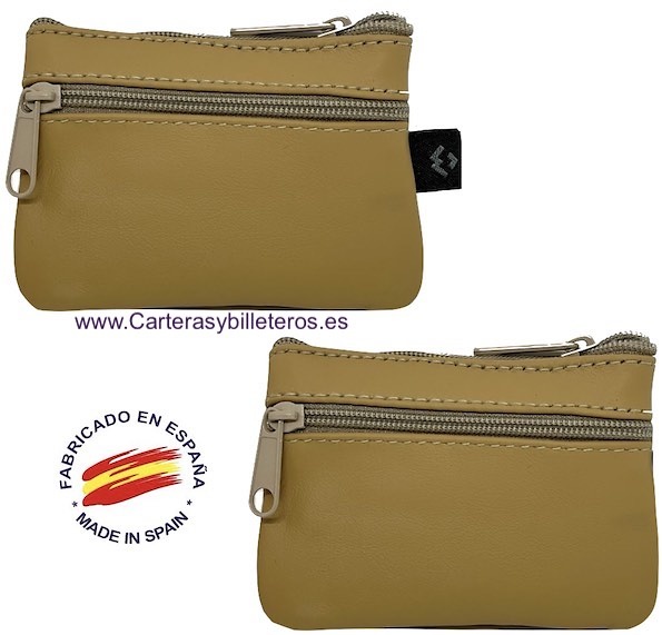 ECONOMIC LEATHER PURSE WITH THREE ZIPPER POCKETS 