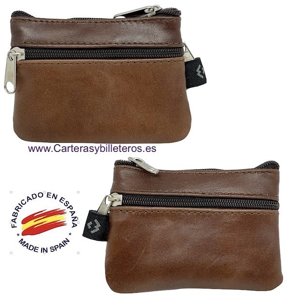 ECONOMIC LEATHER PURSE WITH THREE ZIPPER POCKETS 