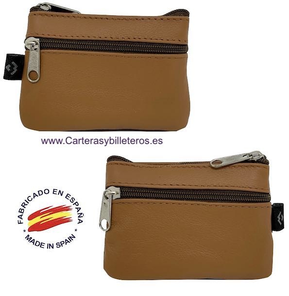 ECONOMIC LEATHER PURSE WITH THREE ZIPPER POCKETS 