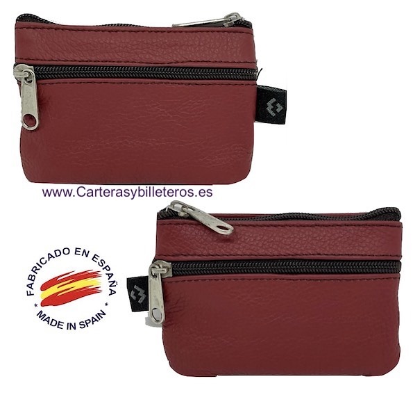 ECONOMIC LEATHER PURSE WITH THREE ZIPPER POCKETS 