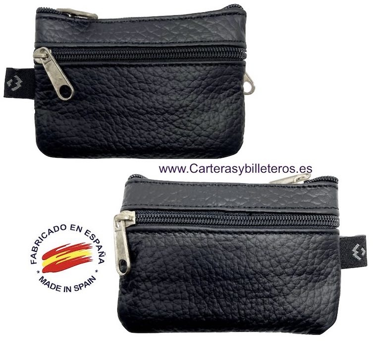 ECONOMIC LEATHER PURSE WITH THREE ZIPPER POCKETS 