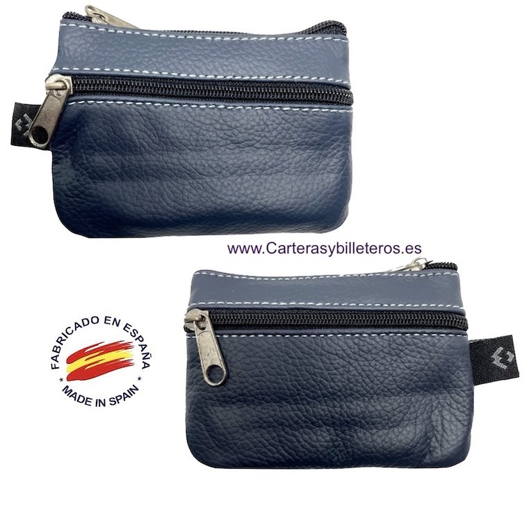 ECONOMIC LEATHER PURSE WITH THREE ZIPPER POCKETS 