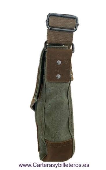 EXTRA-STRONG CANVAS AND GENUINE LEATHER BAG WITH WIDE SHOULDER STRAP, HAND STRAP AND 7 POCKETS 