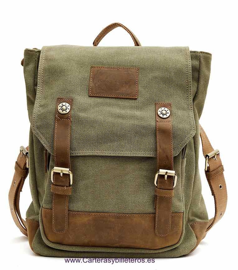 EXTRA STRONG CANVAS BACKPACK BAG WITH POCKETS AND REINFORCED LEATHER STRAPS AND HANDLES WITH METAL BUCKLES 