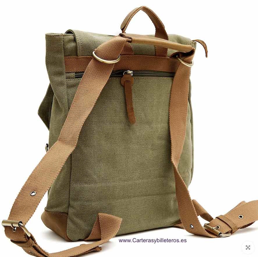 EXTRA STRONG CANVAS BACKPACK BAG WITH POCKETS AND REINFORCED LEATHER STRAPS AND HANDLES WITH METAL BUCKLES 