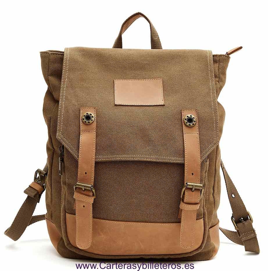 EXTRA STRONG CANVAS BACKPACK BAG WITH POCKETS AND REINFORCED LEATHER STRAPS AND HANDLES WITH METAL BUCKLES 