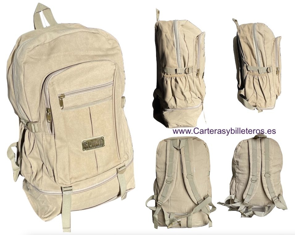 EXTRA STRONG CANVAS BACKPACK WITH 7 POCKETS AND EXPANDABLE BOTTOM SPORT 