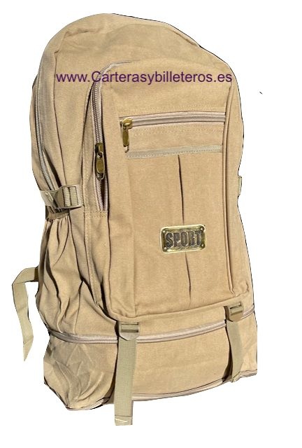 EXTRA STRONG CANVAS BACKPACK WITH 7 POCKETS AND EXPANDABLE BOTTOM SPORT 