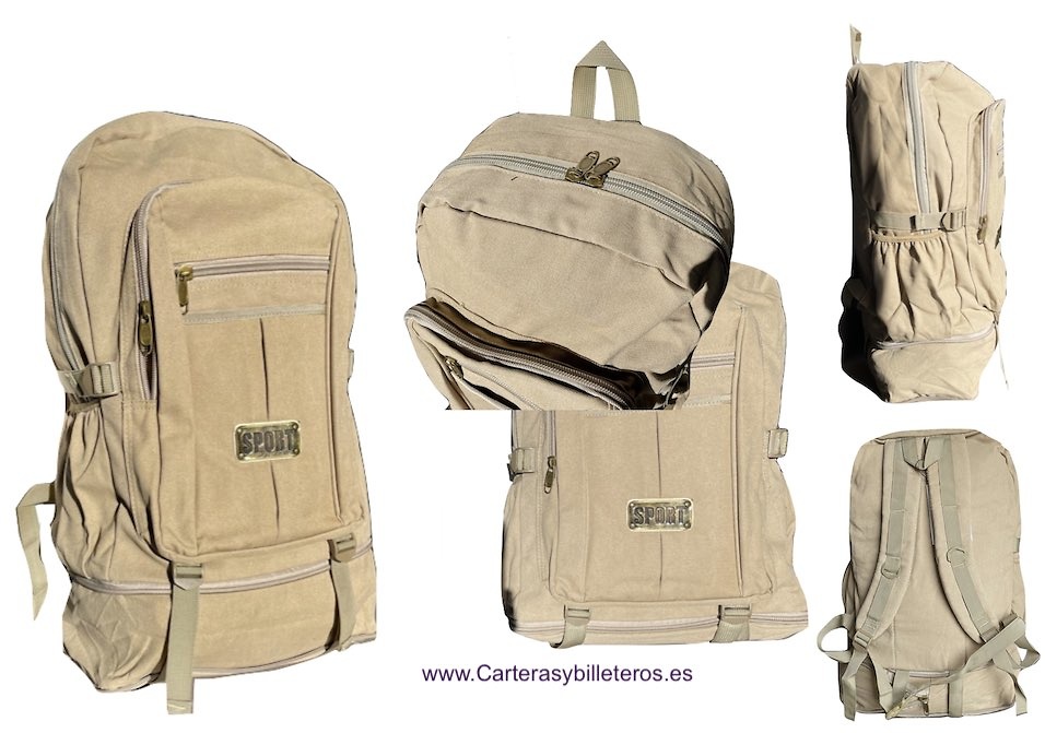 EXTRA STRONG CANVAS BACKPACK WITH 7 POCKETS AND EXPANDABLE BOTTOM SPORT 