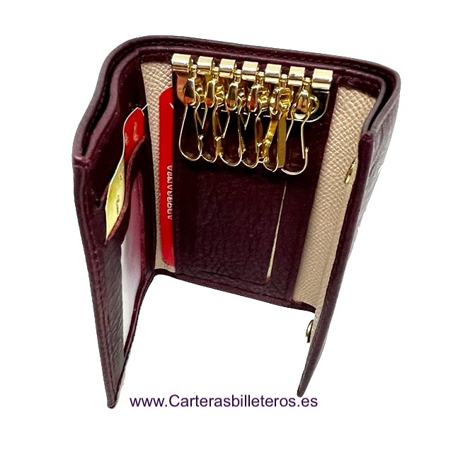 KEY WITH PURSE IN LUXURY LEATHER WITH 6 SNAP MULTISERVICES 