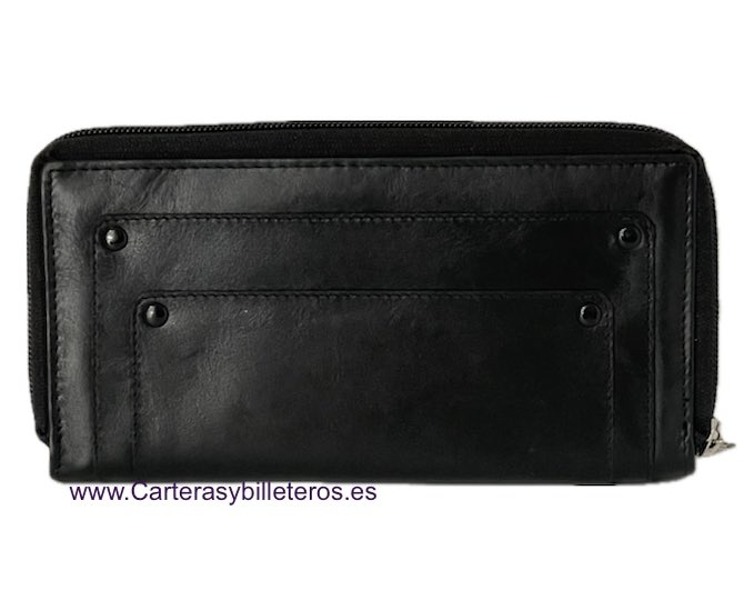 CARTERA GRANDE DE MUJER NEGRA TIPO SOBRE DE PIEL NEGRO 