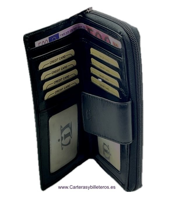 LARGE BLACK WOMEN'S LEATHER ENVELOPE WALLET 