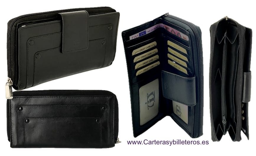 LARGE BLACK WOMEN'S LEATHER ENVELOPE WALLET 