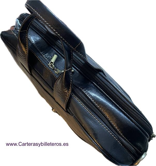 LARGE BRIEFCASE BAG IN COWHIDE LEATHER WITH HANDLE POCKETS AND SHOULDER STRAP FOR DOCUMENTS OR LAPTOP 