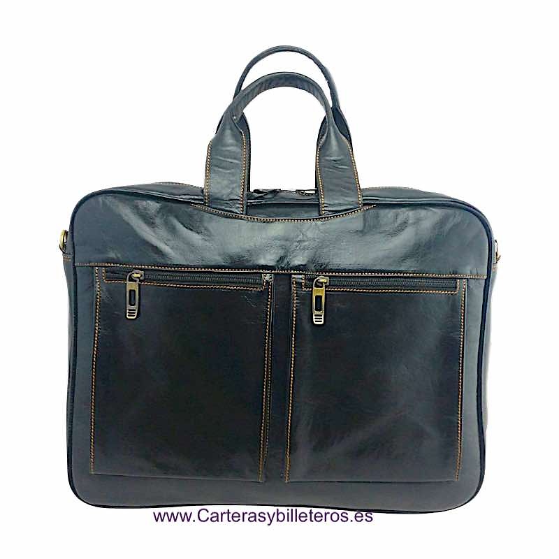 LARGE BRIEFCASE BAG IN COWHIDE LEATHER WITH HANDLE POCKETS AND SHOULDER STRAP FOR DOCUMENTS OR LAPTOP 