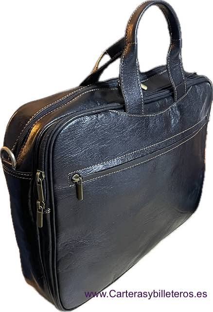 LARGE BRIEFCASE BAG IN COWHIDE LEATHER WITH HANDLE POCKETS AND SHOULDER STRAP FOR DOCUMENTS OR LAPTOP 