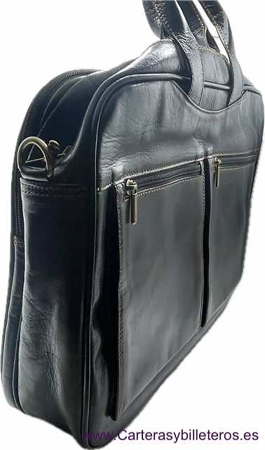 LARGE BRIEFCASE BAG IN COWHIDE LEATHER WITH HANDLE POCKETS AND SHOULDER STRAP FOR DOCUMENTS OR LAPTOP 