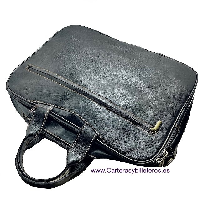 LARGE BRIEFCASE BAG IN COWHIDE LEATHER WITH HANDLE POCKETS AND SHOULDER STRAP FOR DOCUMENTS OR LAPTOP 