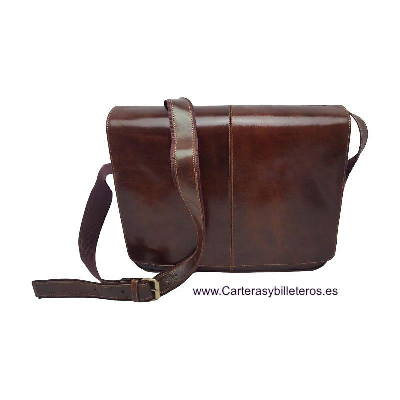 LARGE LEATHER DOCUMENT CASE WITH FLAP 4 POCKETS AND ADJUSTABLE SHOULDER STRAP 