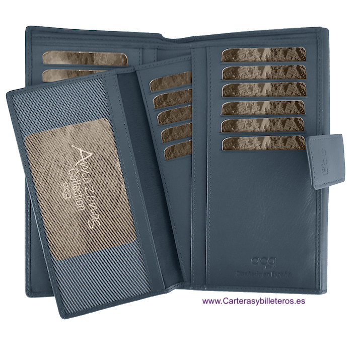 LARGE LEATHER WOMEN'S WALLET WITH SUPER CAPACITY OF CARDS WHEN CARRYING ADDITIONAL REMOVABLE CARD HOLDER = SET TWO PIECES 